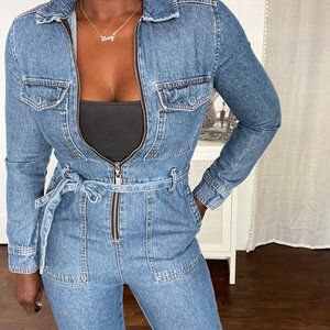 Topshop | Blue Denim Jumpsuit with Front Zipper | Size US 4